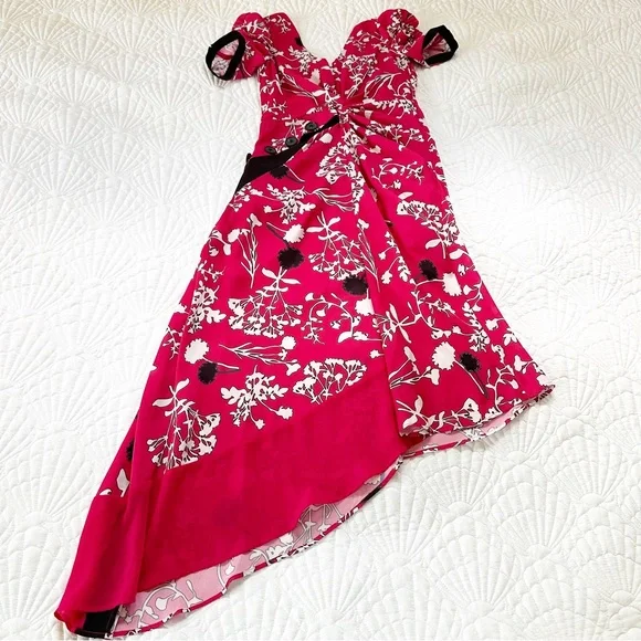 LAST CHANCE! NWT SELF-PORTRAIT Asymmetrical Twist Floral Print Dress Red 4 NEW - Picture 3 of 10